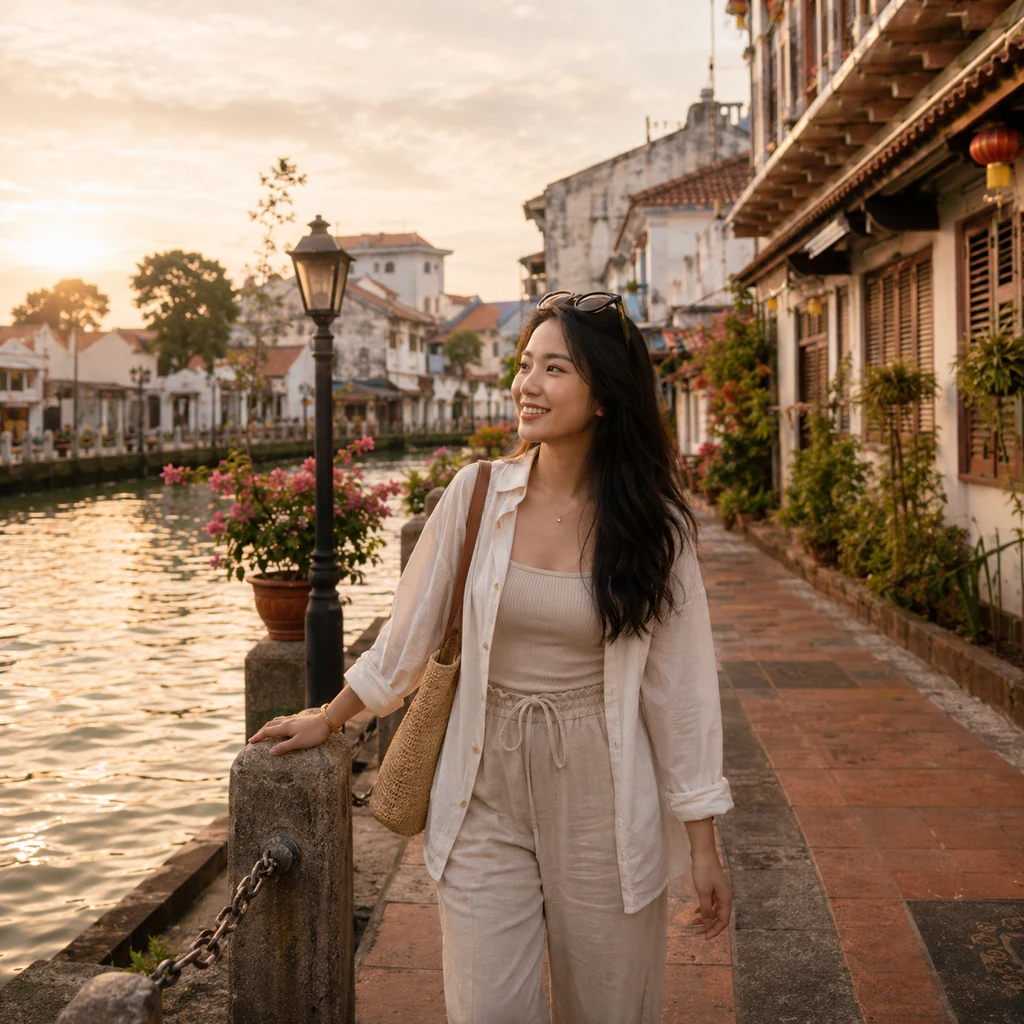 Traveler enjoying a heritage walk near Malacca River